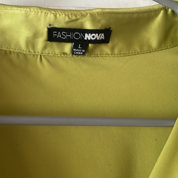 Satin Lime Green Shirt Dress - Picture 5 of 8